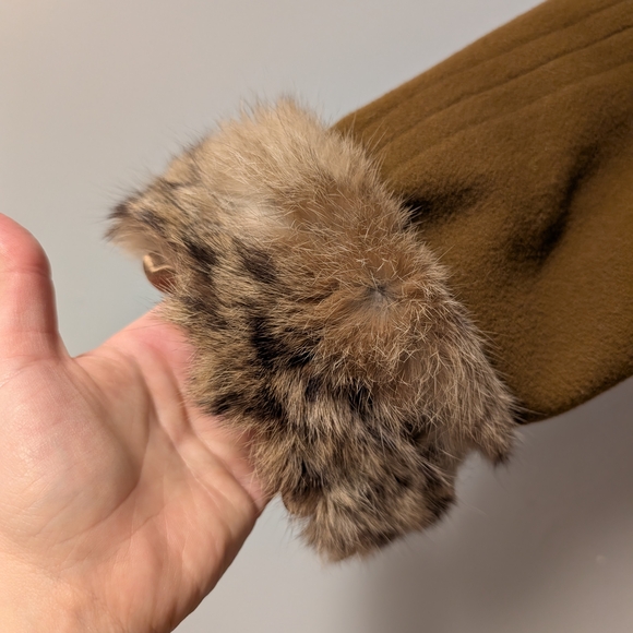 Vintage Jones New York Tan Trench Coat Wool Cashmere Fur Trim Size 10 Angora - Picture 6 of 14